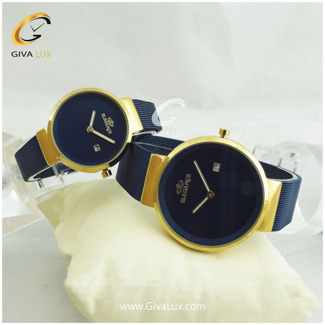 ساعت مچی ست مردانه و زنانه بند حصیری سورمه ای  الگانس