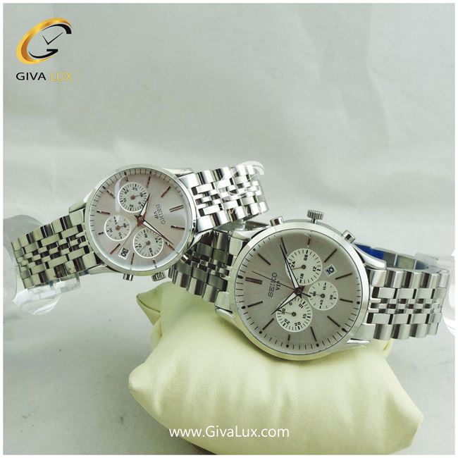 ست ساعت مچی سه موتوره کرنوگراف فول استیل نقره ای سیکو