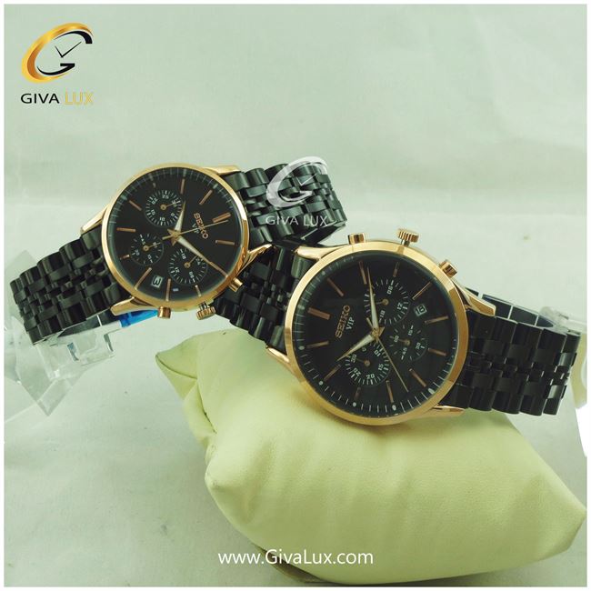 ست ساعت مچی سه موتوره کرنوگراف فول استیل مشکی سیکو