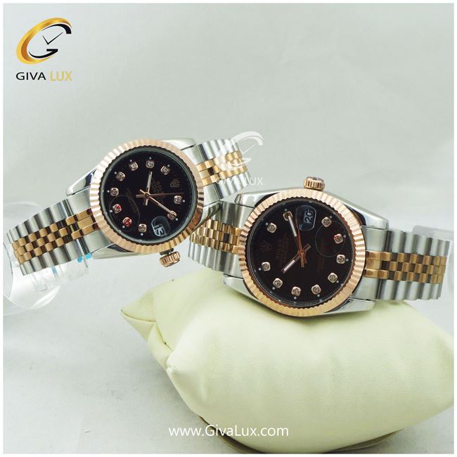 ساعت مچی اورجینال ست فول استیل رولکس مدل دیت جاست رزگلد | نقره ای| مشکی|