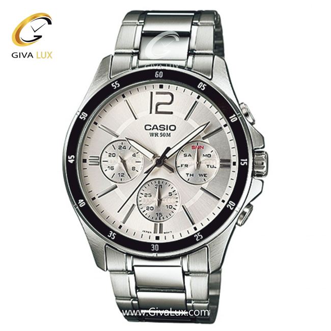 ساعت مچی اورجینال مردانه کاسیو Casio سه موتوره فول تایم مشکی | نقره ای| نقره ای| کد رفرنس MTP-1374D-7AVDF