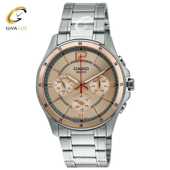 ساعت مچی اورجینال مردانه کاسیو Casio سه موتوره فول تایم نقره ای | نقره ای| رزگلد| کد رفرنس MTP-1374D-9AVDF