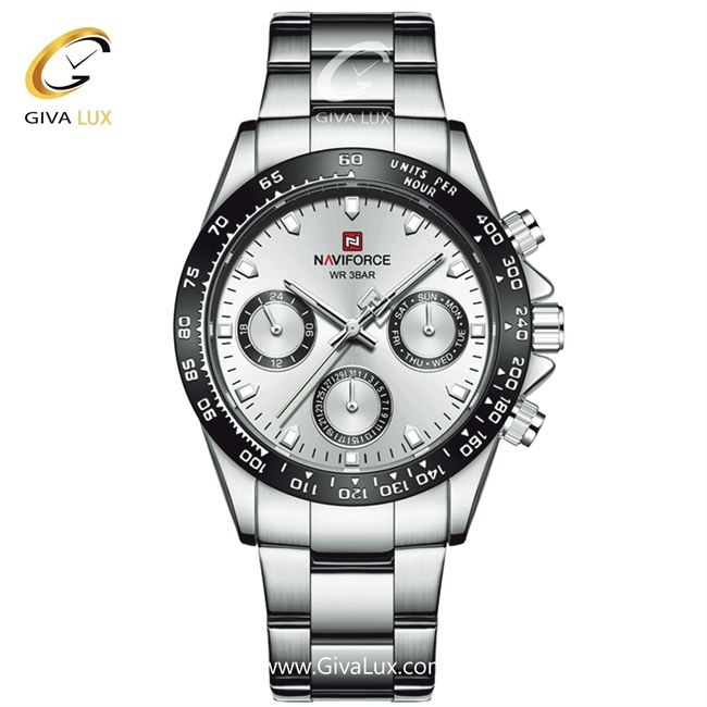 ساعت مچی اورجینال مردانه ناوی فورس|Naviforce|نوی فورس|نیوی فورس سه موتوره فول تایم مشکی | نقره ای| نقره ای| کد رفرنس NF9193