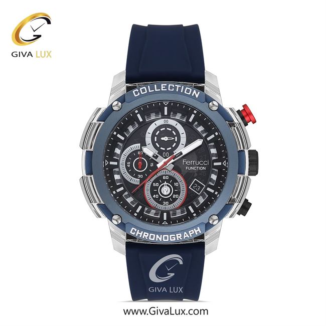 ساعت مچی اورجینال مردانه فروچی Ferrucci سه موتوره کرنوگراف نقره ای-آبی | سرمه ای| سرمه ای| کد رفرنس FCF 23008S.2