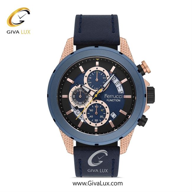 ساعت مچی اورجینال مردانه فروچی Ferrucci سه موتوره کرنوگراف رزگلد-آبی | سرمه ای| سرمه ای| کد رفرنس FCF 23010K.4
