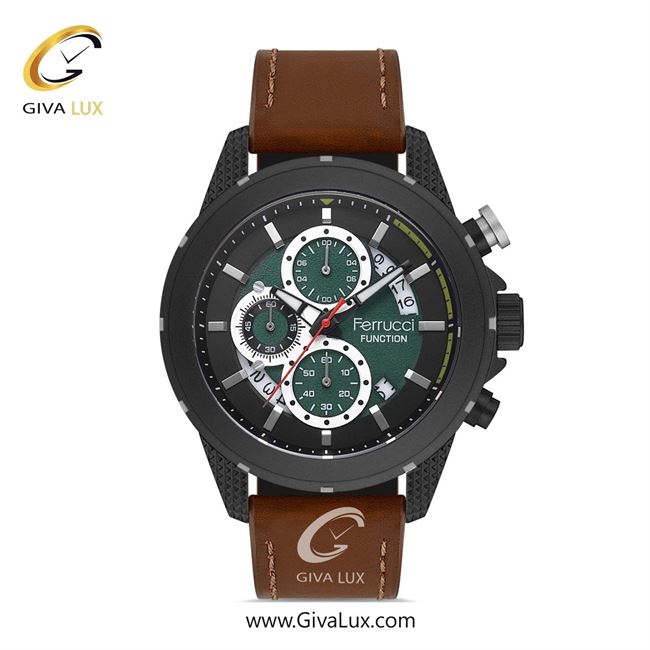 ساعت مچی اورجینال مردانه فروچی Ferrucci سه موتوره کرنوگراف مشکی | قهوه ای| سبز یشمی تیره| کد رفرنس FCF 23010K.5