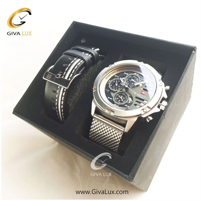 پک ساعت مچی اورجینال مردانه ناوی فورس|Naviforce|نوی فورس|نیوی فورس سه موتوره فول تایم با بند اضافه کد رفرنس NF9110