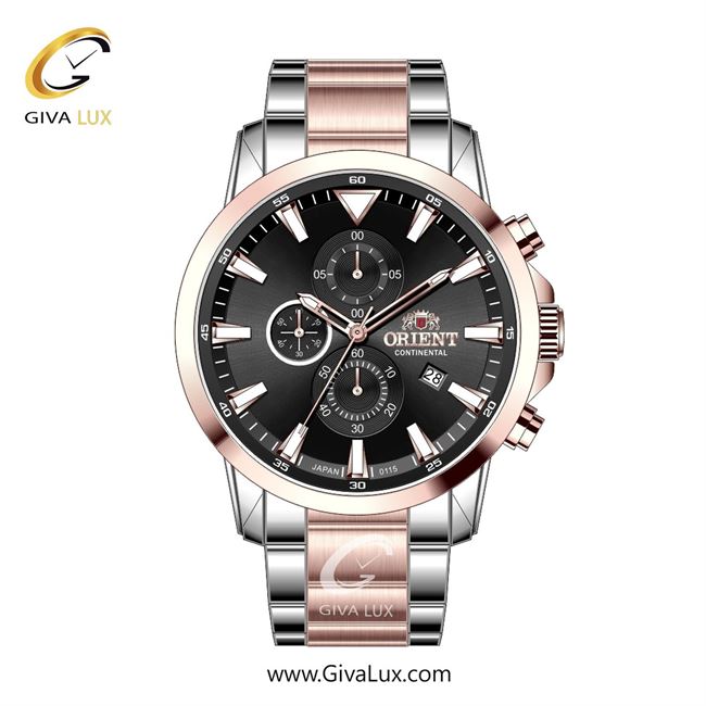 ساعت مچی اورجینال مردانه اورینت (کانتیننتال) | Orient (Continental) سه موتوره کرنوگراف رزگلد-نقره ای | نقره ای-رزگلد| مشکی| کد رفرنس 0115