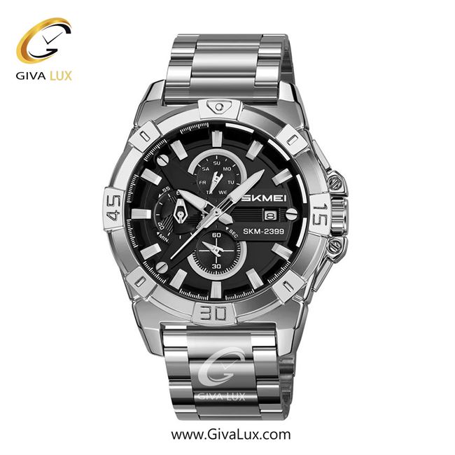 ساعت مچی اورجینال مردانه اسکمی (Skmei) سه موتوره کرنوگراف نقره ای | نقره ای| مشکی| کد رفرنس 2399