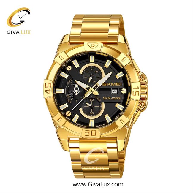 ساعت مچی اورجینال مردانه اسکمی (Skmei) سه موتوره کرنوگراف طلایی | طلایی| مشکی| کد رفرنس 2399