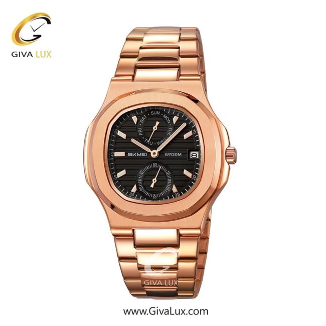 ساعت مچی اورجینال مردانه اسکمی (Skmei) سه موتوره کرنوگراف رزگلد | رزگلد| مشکی| کد رفرنس 2423