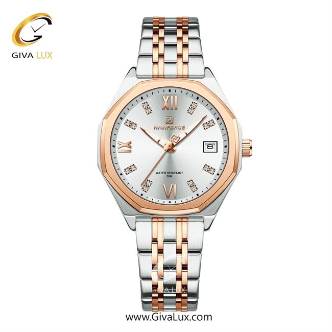 ساعت مچی اورجینال زنانه ناوی فورس|Naviforce|نوی فورس|نیوی فورس نقره ای-رزگلد | نقره ای-رزگلد| نقره ای| کد رفرنس NF5052 S/W/RG