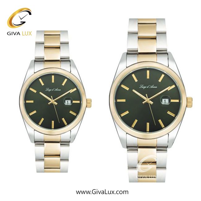 ساعت مچی اورجینال ست LdA | لوئیجی د آنا | Luigi d'Ana طلایی | نقره ای-طلایی| سبز| کد رفرنس مردانه: 2438 ، زنانه: 2439
