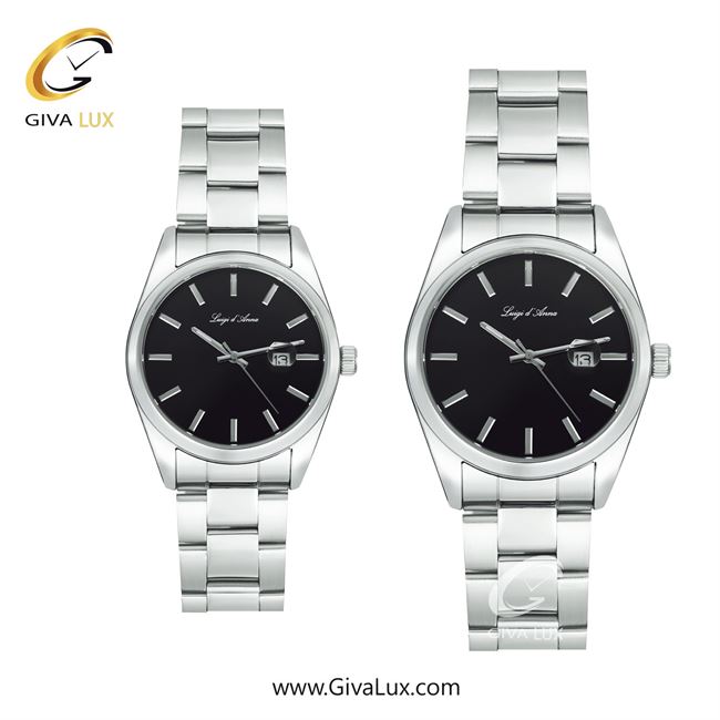 ساعت مچی اورجینال ست LdA نقره ای | نقره ای| مشکی| کد رفرنس مردانه: 2438 ، زنانه: 2439