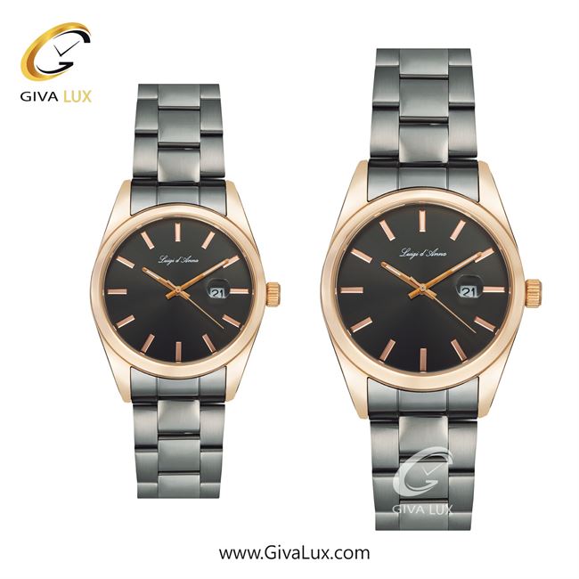 ساعت مچی اورجینال ست LdA رزگلد | تیتانیوم(زغالی)| مشکی| کد رفرنس مردانه: 2438 ، زنانه: 2439