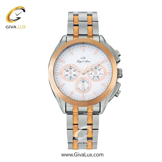 ساعت مچی اورجینال مردانه LdA سه موتوره فول تایم رزگلد | رزگلد-نقره ای| سفید| کد رفرنس 2456