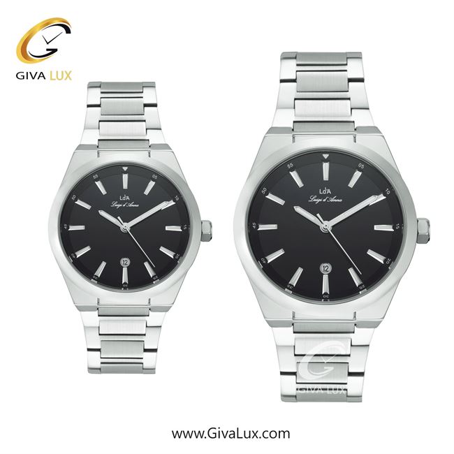ساعت مچی اورجینال ست LdA نقره ای | نقره ای| مشکی| کد رفرنس مردانه: 2459 ، زنانه: 2460