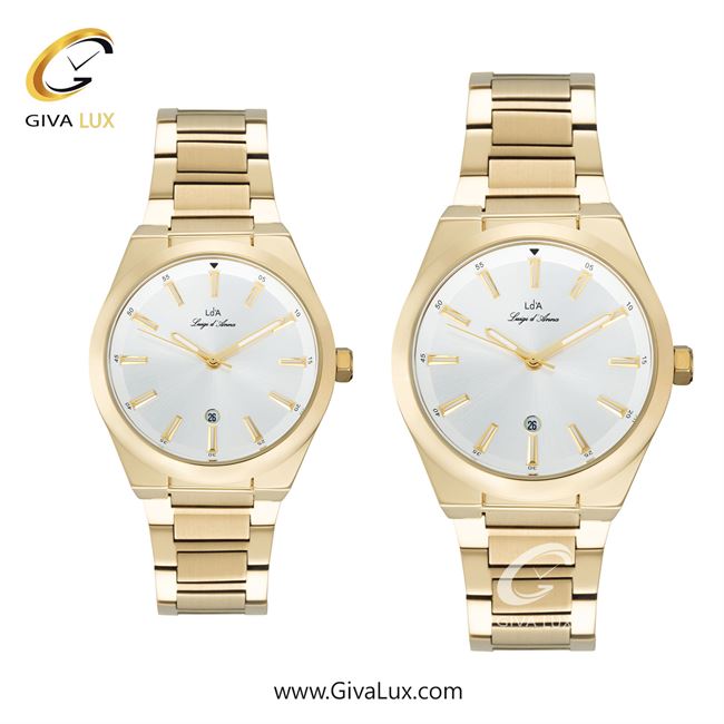 ساعت مچی اورجینال ست LdA طلایی | طلایی| نقره ای| کد رفرنس مردانه: 2459 ، زنانه: 2460