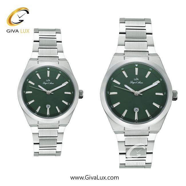 ساعت مچی اورجینال ست LdA نقره ای | نقره ای| سبز| کد رفرنس مردانه: 2459 ، زنانه: 2460