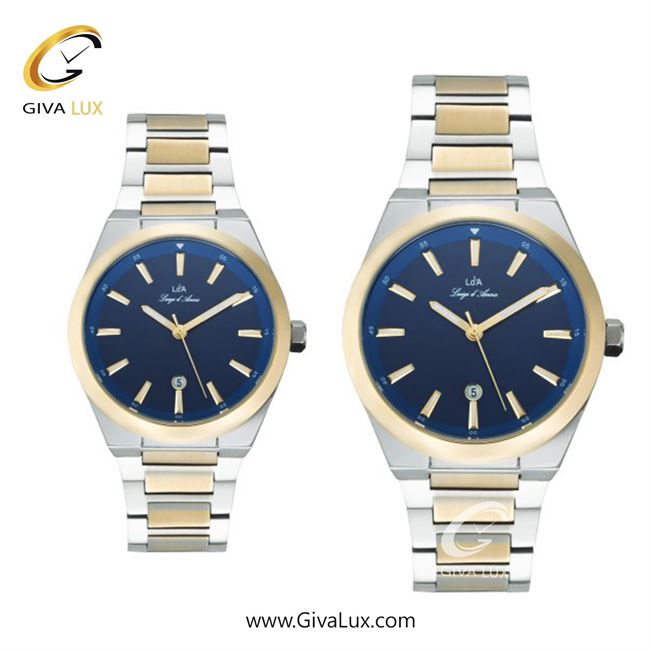 ساعت مچی اورجینال ست LdA طلایی | نقره ای-طلایی| سرمه ای| کد رفرنس مردانه: 2459 ، زنانه: 2460