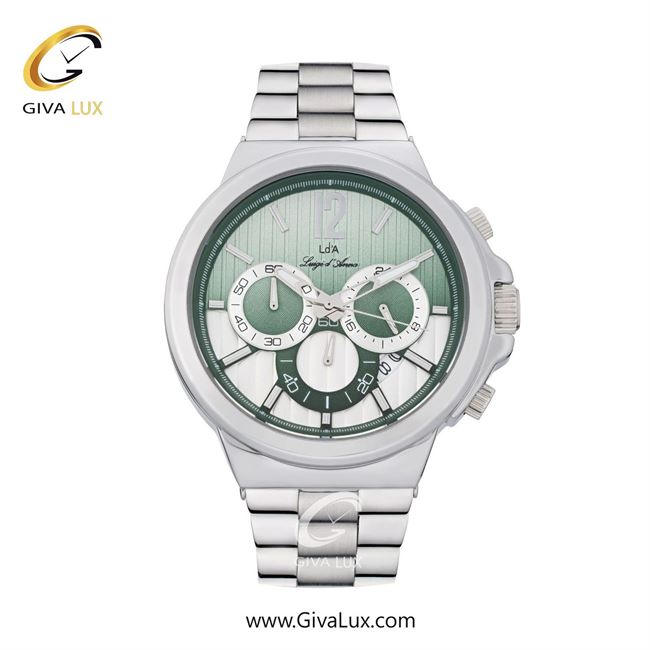 ساعت مچی اورجینال مردانه LdA | لوئیجی د آنا | Luigi d'Ana سه موتوره کرنوگراف نقره ای | نقره ای| سبز| کد رفرنس 2498