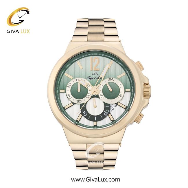ساعت مچی اورجینال مردانه LdA | لوئیجی د آنا | Luigi d'Ana سه موتوره کرنوگراف طلایی | طلایی| سبز| کد رفرنس 2498