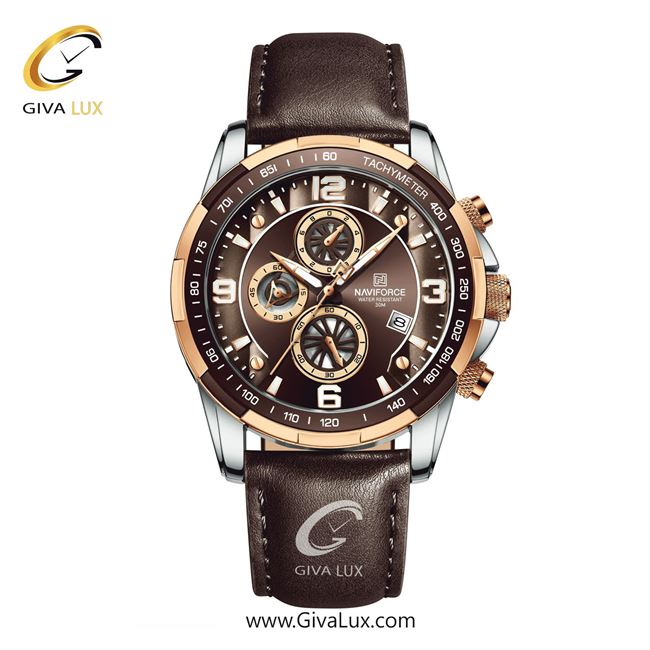 ساعت مچی اورجینال ناوی فورس مردانه سه موتوره کرنوگراف رزگلد | قهوه ای | کافی | کد رفرنس NF8020-RG/CE/D.BN