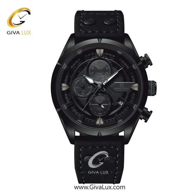 ساعت مچی اورجینال ناوی فورس مردانه سه موتوره کرنوگراف مشکی | مشکی | مشکی | کد رفرنس NF8045-B/B/B