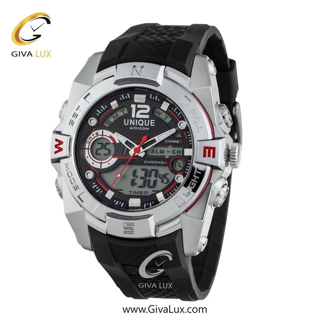 ساعت مچی اورجینال مردانه یونیک دو زمانه نقره ای | مشکی| مشکی| کد رفرنس S2513