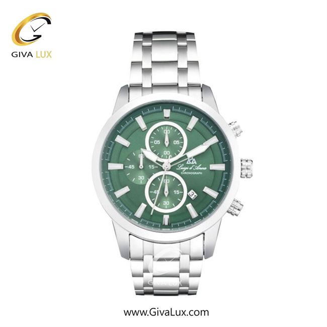 ساعت مچی اورجینال مردانه LdA | لوئیجی د آنا | Luigi d'Ana سه موتوره کرنوگراف نقره ای | نقره ای| سبز| کد رفرنس 2514