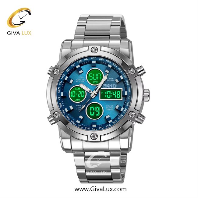 ساعت مچی اورجینال مردانه اسکمی (Skmei) سه زمانه نقره ای | نقره ای| آبی| کد رفرنس 2556