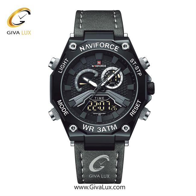 ساعت مچی اورجینال مردانه ناوی فورس|Naviforce|نوی فورس|نیوی فورس دو زمانه مشکی | طوسی| مشکی| کد رفرنس NF9220 B/GY/GY
