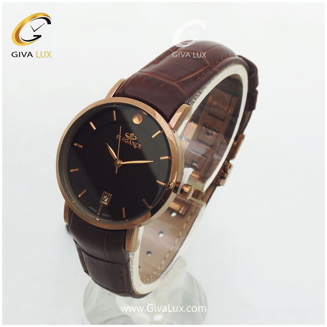 ساعت زنانه بند چرمی قهوه ای الگانس