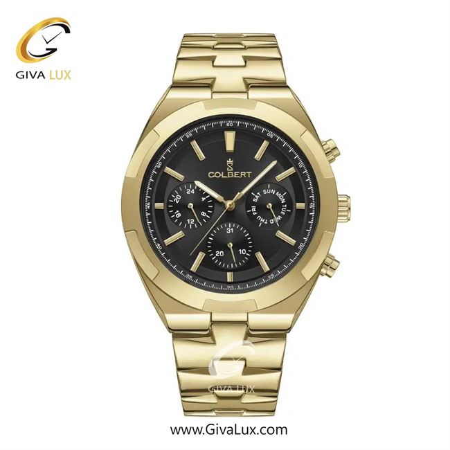 ساعت مچی اورجینال مردانه کلبرت COLBERT سه موتوره فول تایم طلایی | طلایی| مشکی| کد رفرنس 0285M