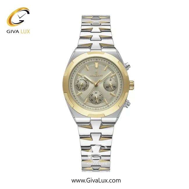 ساعت مچی اورجینال زنانه کلبرت COLBERT سه موتوره فول تایم طلایی | طلایی-نقره ای| خاکی| کد رفرنس 0285L