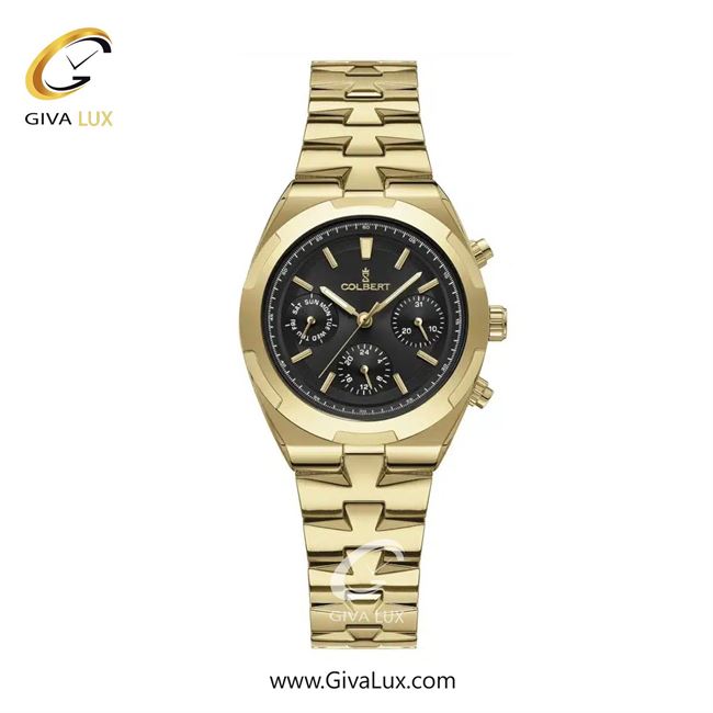 ساعت مچی اورجینال زنانه کلبرت COLBERT سه موتوره فول تایم طلایی | طلایی| مشکی| کد رفرنس 0285L