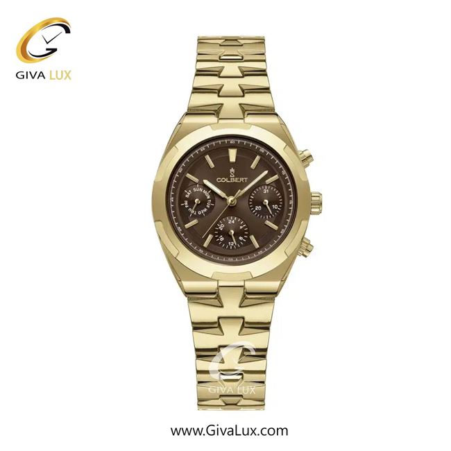 ساعت مچی اورجینال زنانه کلبرت COLBERT سه موتوره فول تایم طلایی | طلایی| قهوه ای| کد رفرنس 0285L