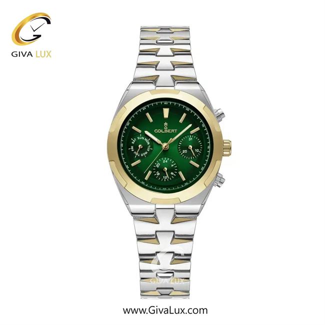 ساعت مچی اورجینال زنانه کلبرت COLBERT سه موتوره فول تایم طلایی | نقره ای-طلایی| سبز یشمی تیره| کد رفرنس 0285L