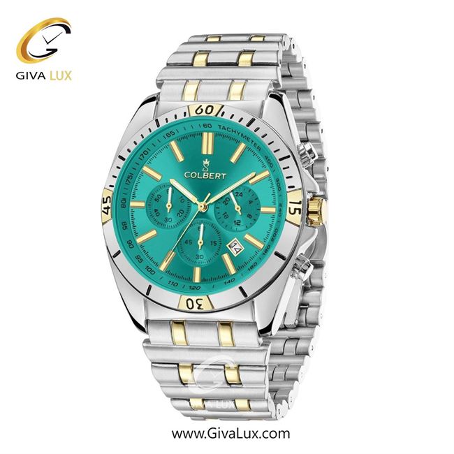 ساعت مچی اورجینال مردانه کلبرت COLBERT سه موتوره کرنوگراف نقره ای | نقره ای-طلایی| سبزآبی| کد رفرنس 0286G