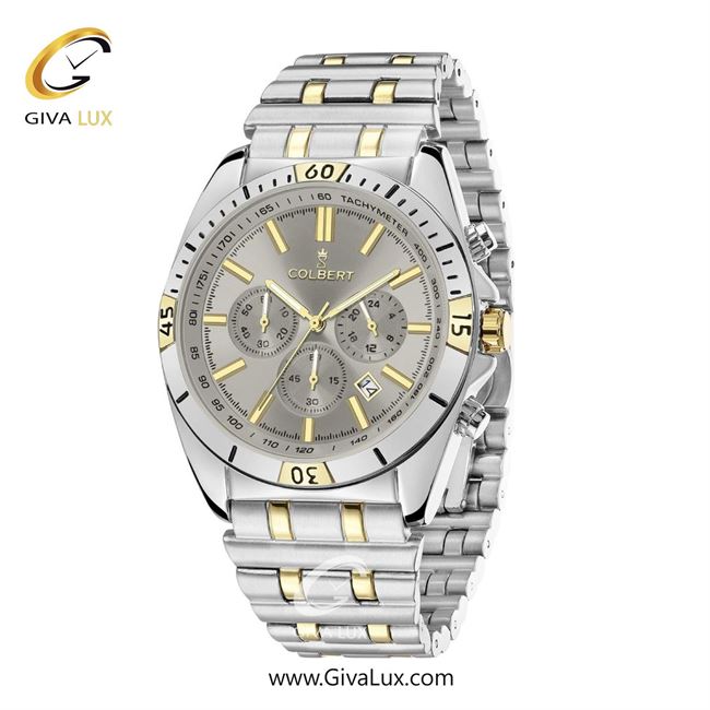 ساعت مچی اورجینال مردانه کلبرت COLBERT سه موتوره کرنوگراف نقره ای | طلایی-نقره ای| طوسی| کد رفرنس 0286G