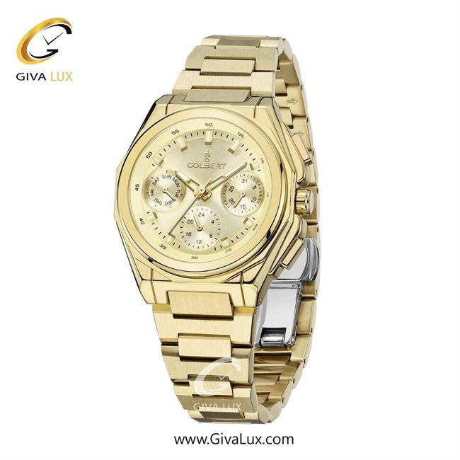 ساعت مچی اورجینال زنانه کلبرت COLBERT سه موتوره فول تایم طلایی | طلایی| طلایی| کد رفرنس  0287L