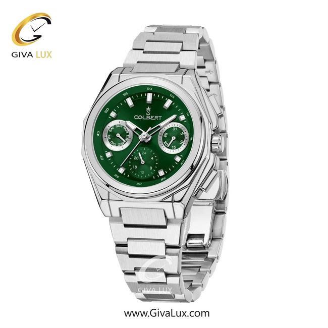 ساعت مچی اورجینال زنانه کلبرت COLBERT سه موتوره فول تایم نقره ای | نقره ای| سبز یشمی تیره| کد رفرنس  0287L