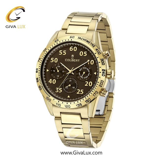 ساعت مچی اورجینال مردانه کلبرت COLBERT سه موتوره فول تایم طلایی | طلایی| قهوه ای| کد رفرنس 0288M