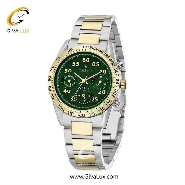 ساعت مچی اورجینال زنانه کلبرت COLBERT سه موتوره فول تایم طلایی | نقره ای-طلایی| سبز یشمی تیره| کد رفرنس 0288L