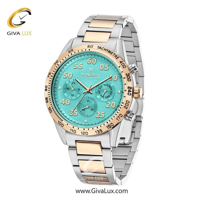 ساعت مچی اورجینال مردانه کلبرت COLBERT سه موتوره فول تایم رزگلد | نقره ای-رزگلد| سبزآبی| کد رفرنس 0288M