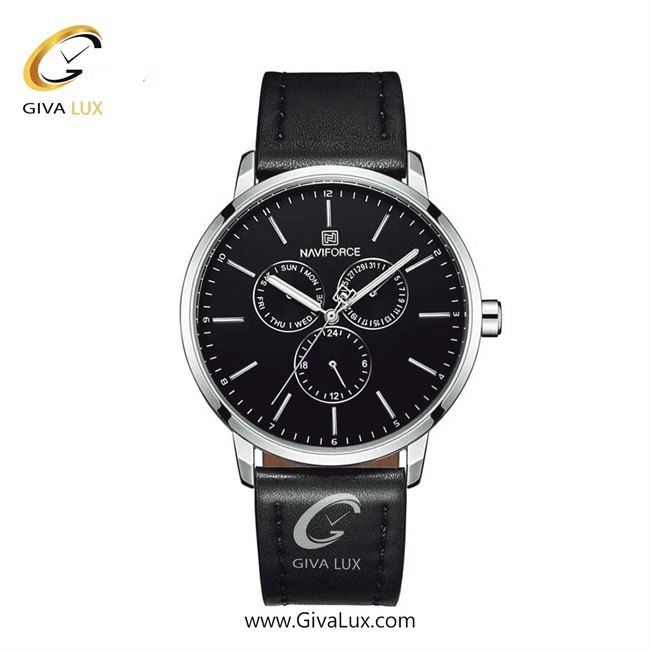 ساعت مچی مردانه بند چرمی فول تایم ناوی فورس(نیوی فورس) NF3001S/B