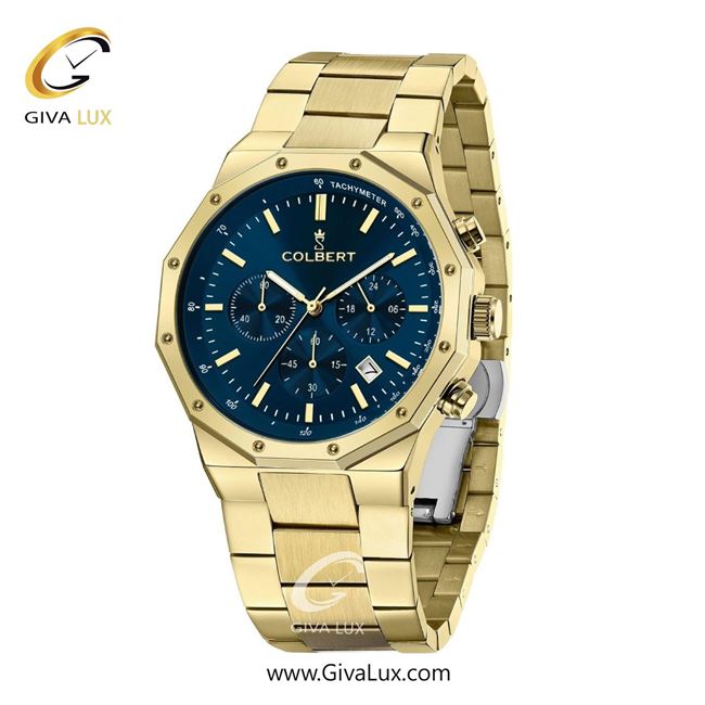 ساعت مچی اورجینال مردانه کلبرت COLBERT سه موتوره کرنوگراف طلایی | طلایی| سرمه ای| کد رفرنس 0291G