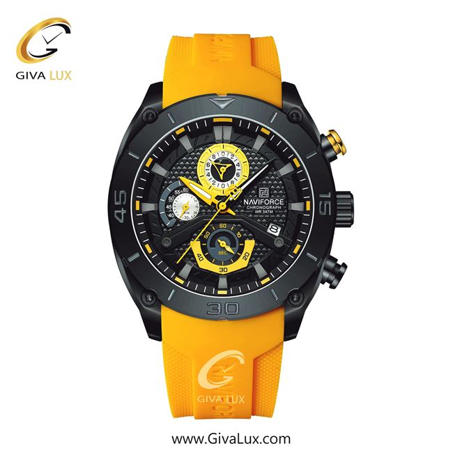 ساعت مچی اورجینال ناوی فورس مردانه-اسپرت سه موتوره کرنوگراف مشکی | زرد | مشکی-زرد | کد رفرنس NF8038