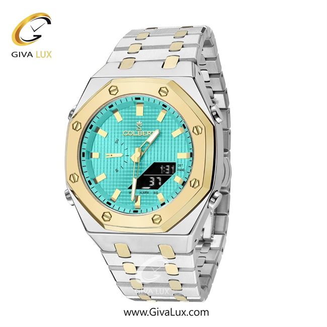 ساعت مچی اورجینال مردانه کلبرت COLBERT دو زمانه طلایی | طلایی-نقره ای| آبی| کد رفرنس 0293G