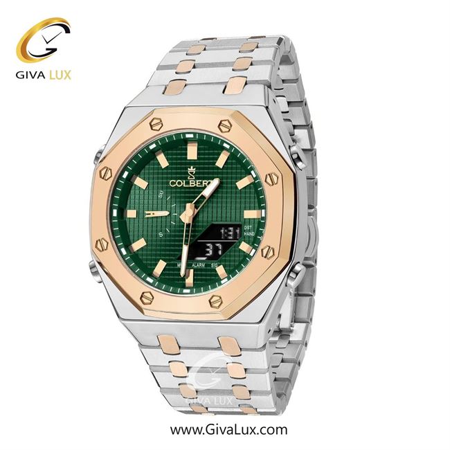 ساعت مچی اورجینال مردانه کلبرت COLBERT دو زمانه رزگلد | نقره ای-رزگلد| سبز یشمی تیره| کد رفرنس 0293G